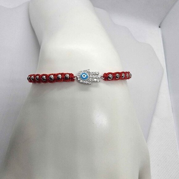 Sterling Silver 925 Hamsa Design with Red String Bracelet - Picture 2 of 3